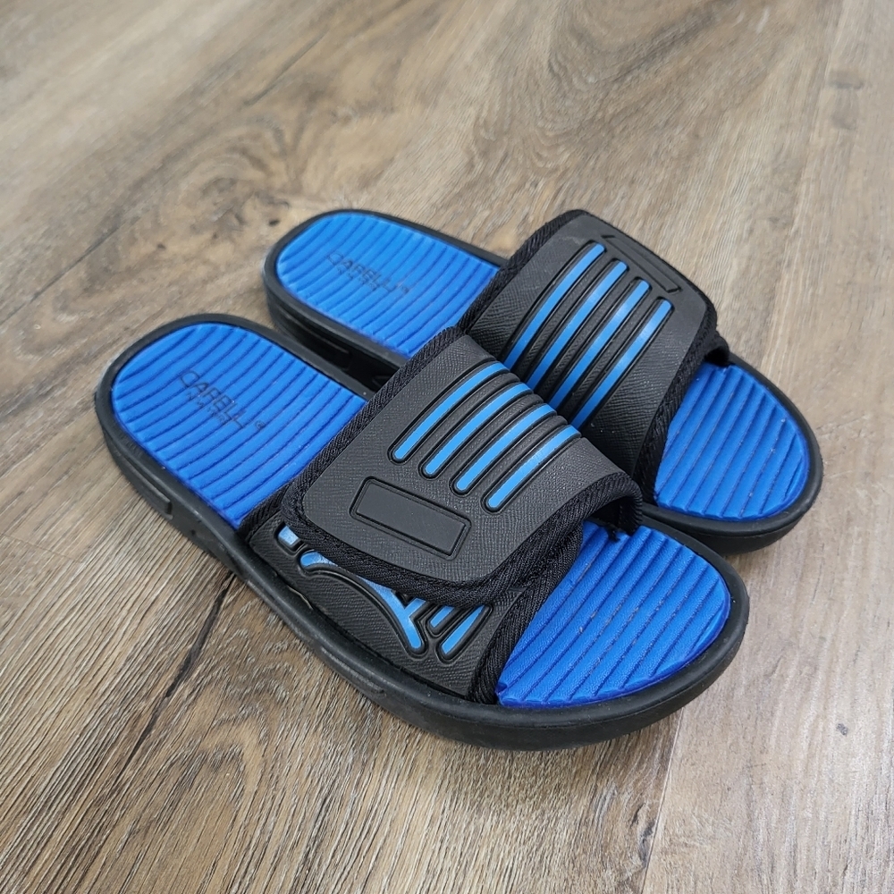 Capelli new york boy slip on sandals size 13 US adjustable black blue flip flops